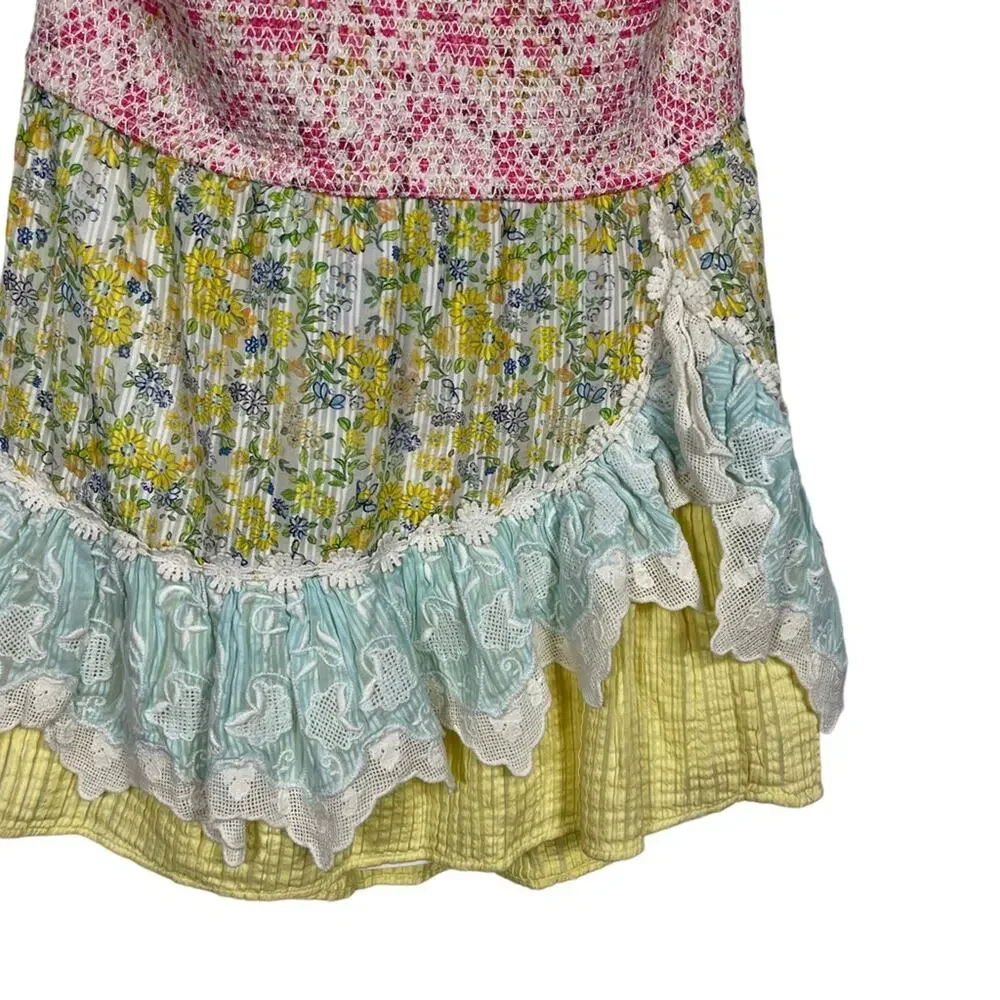 Love Shack Fancy Cambria Colorblock Tiered Halter Mini Dress Size XXL NEW